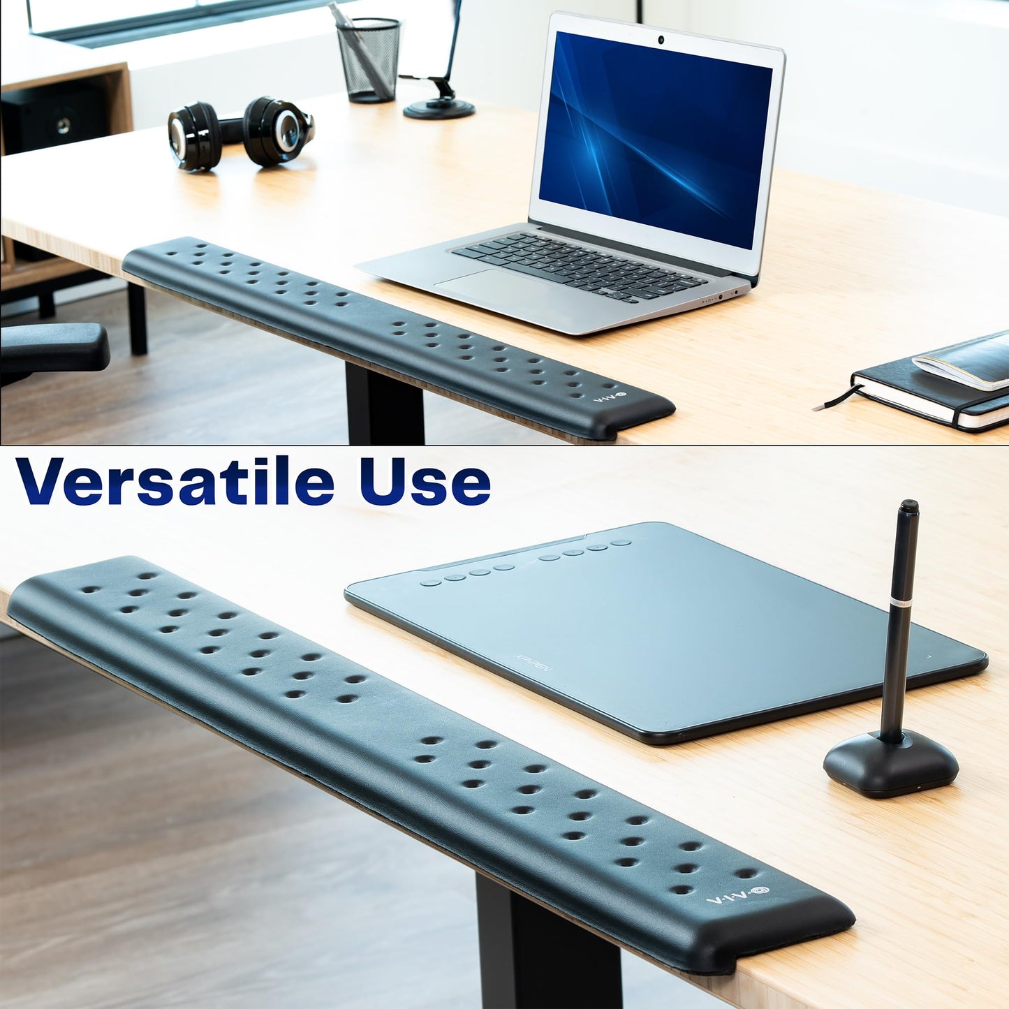 VIVO Ergonomic Long 30” Wrist Pad, Non-Slip Memory Foam Arm Rest for Desk, Elbow Cushion with L-Shaped Edging, Black, DESK-WR30