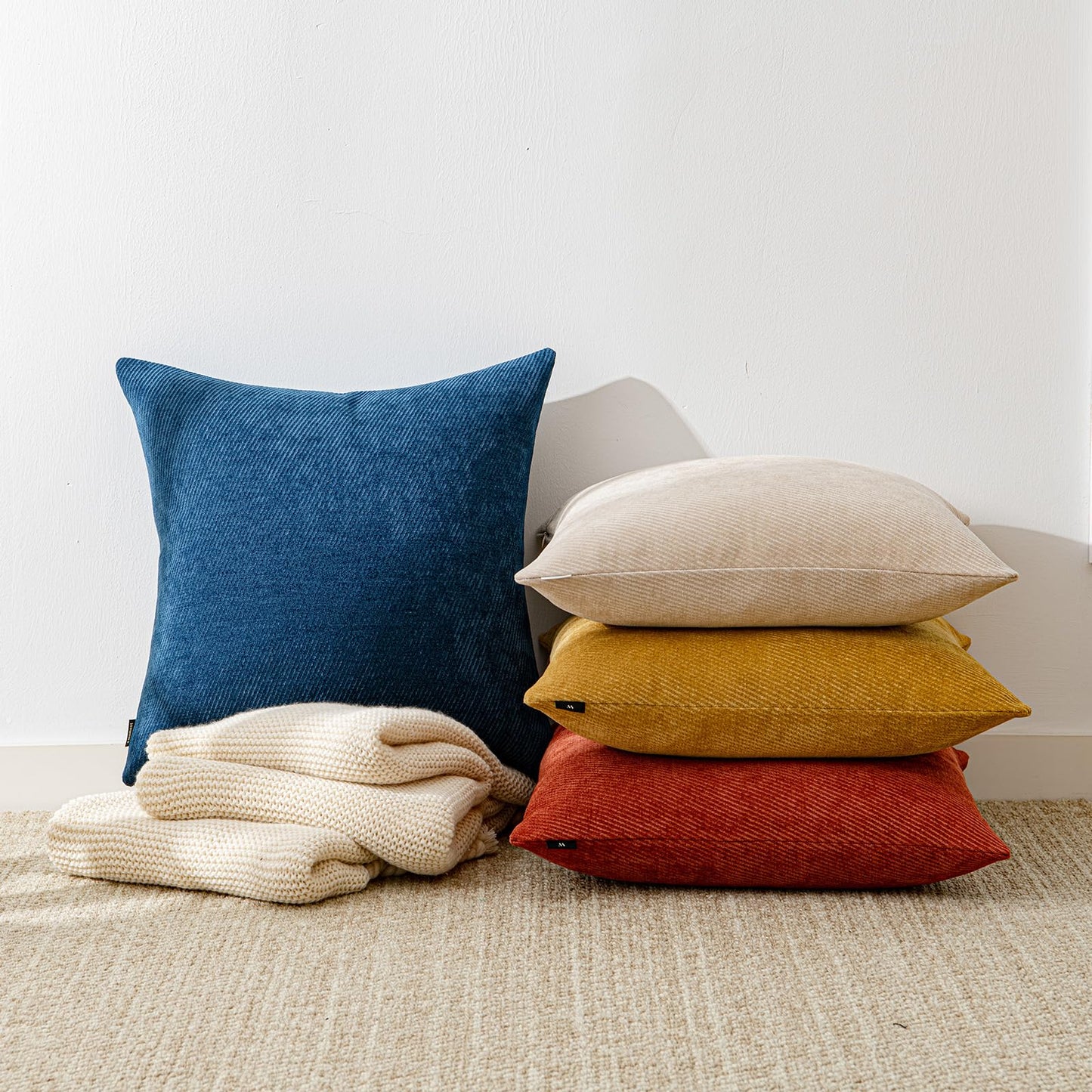 a moment Pack of 2 Decorative Christmas Chenille Throw Pillow Covers with Twill Cushion Covers for Sofa Living Room Couch Bed 18x18 Inch Rust