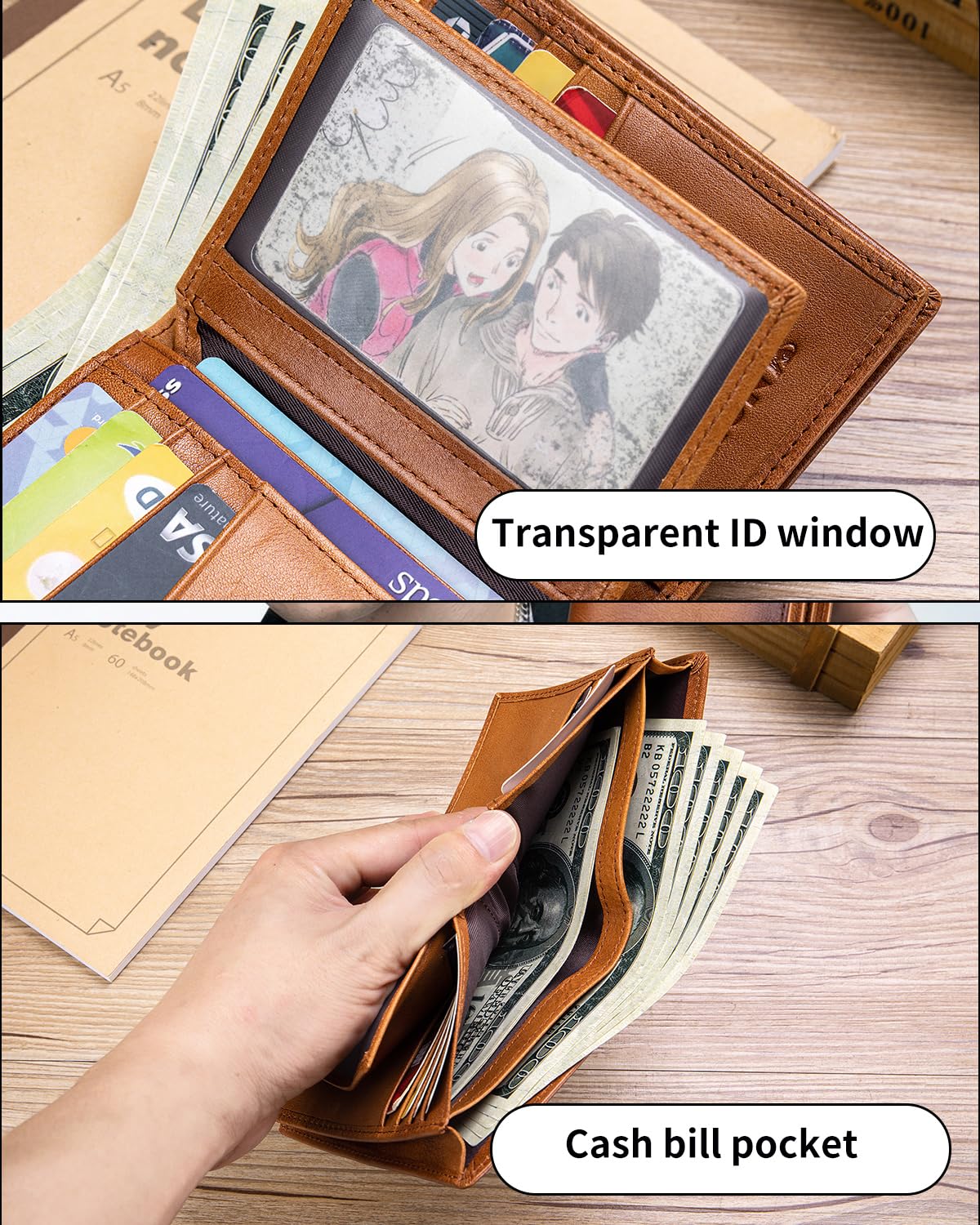STEELLION Genuine Leather Men's Wallet, Bifold, Vintage RFID Blocking Large Capacity Wallet for Men, with 15 Credit Card Slots and 1 ID Window