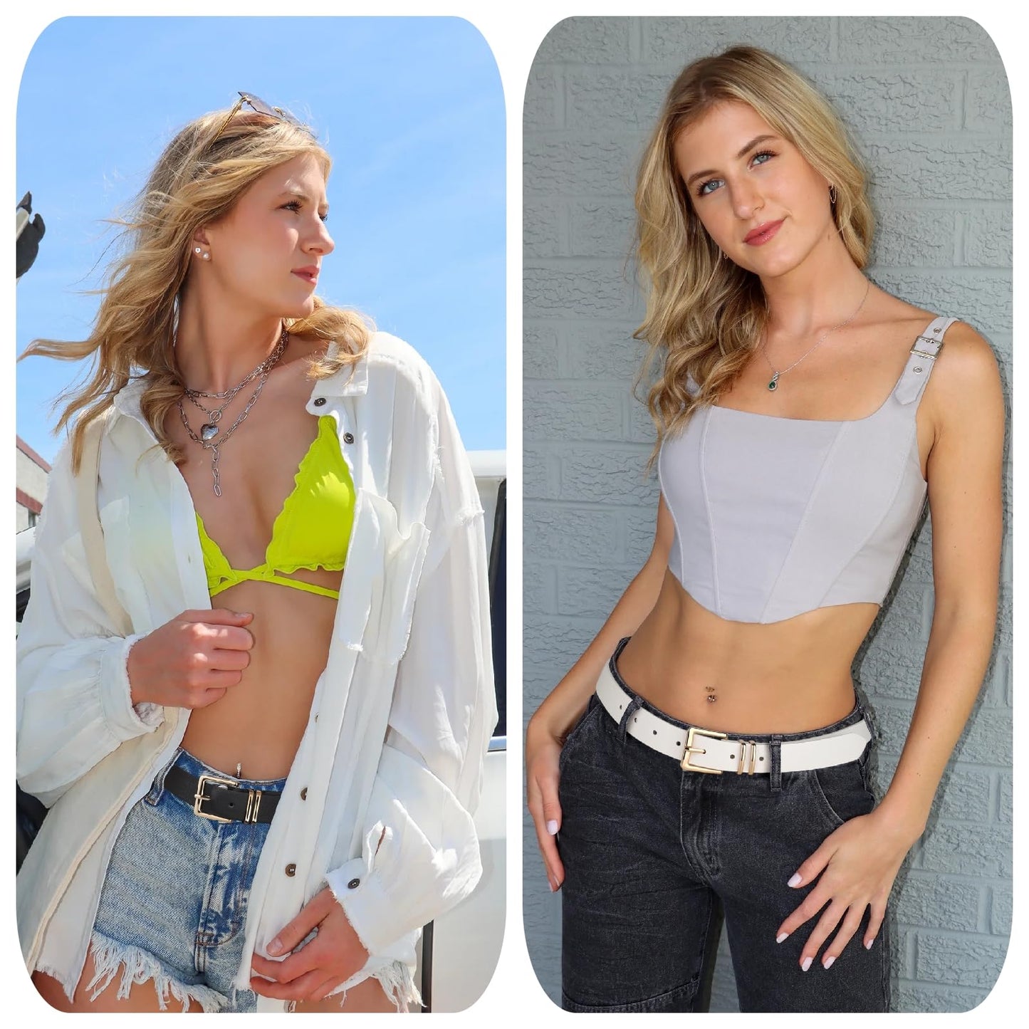 UnFader Pack 3 Women Belts for Jeans Pants, Fashion Gold Buckle Leather Belts