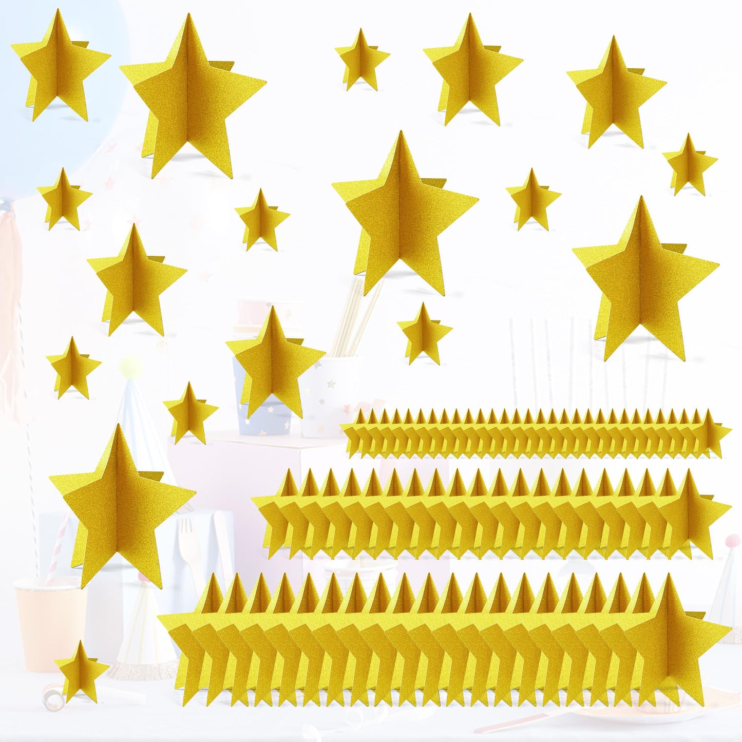 70 Pcs Star Centerpieces for Movie Night Party Decorations 3D 2025 Graduation Table Decor 3 Sizes 8" 5" 3" Red Carpet Film Show Theme Birthday Party Back to School Table Decor （Gold）