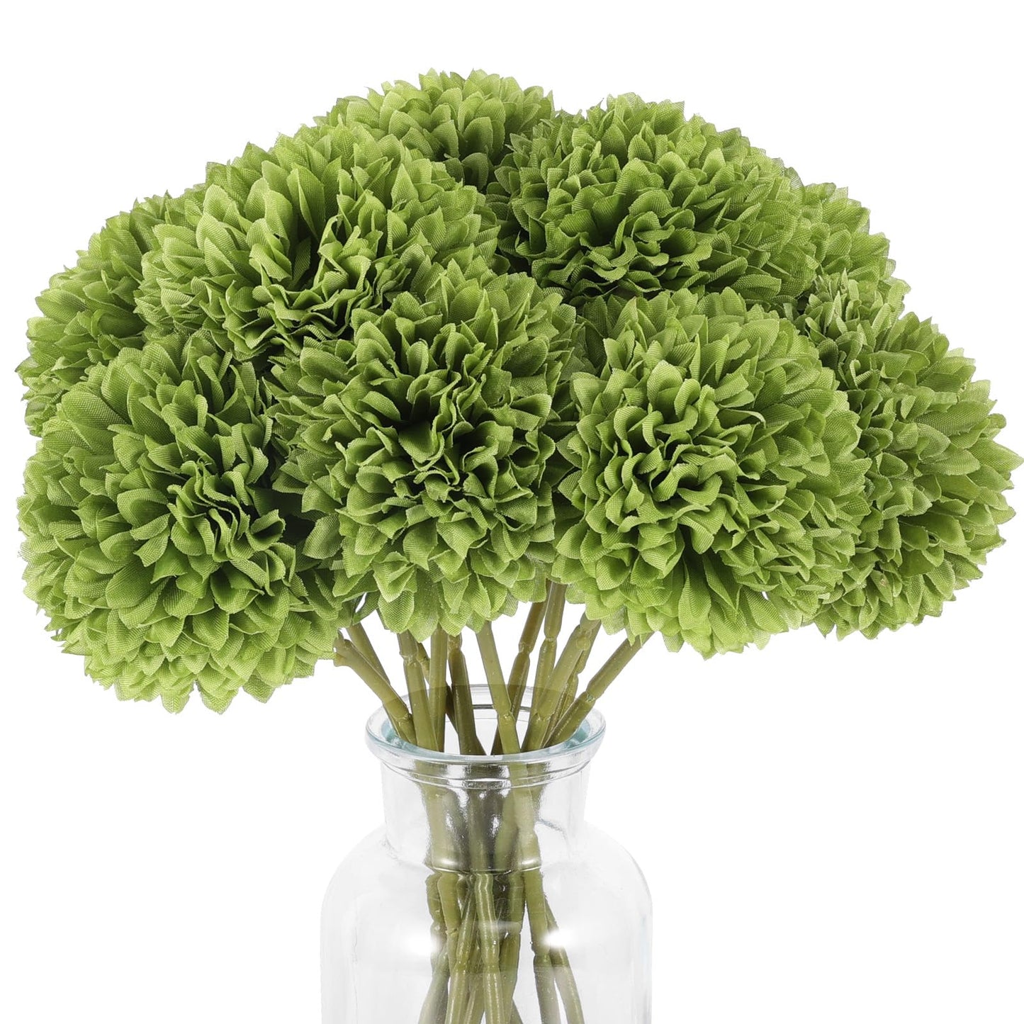 Rowfad 12 Pcs Artificial Chrysanthemums Flowers Green Flowers Silk Fake Mums Flowers for St Patricks Day Outdoor Wedding Table Centerpiece Home Decor (12, Green)