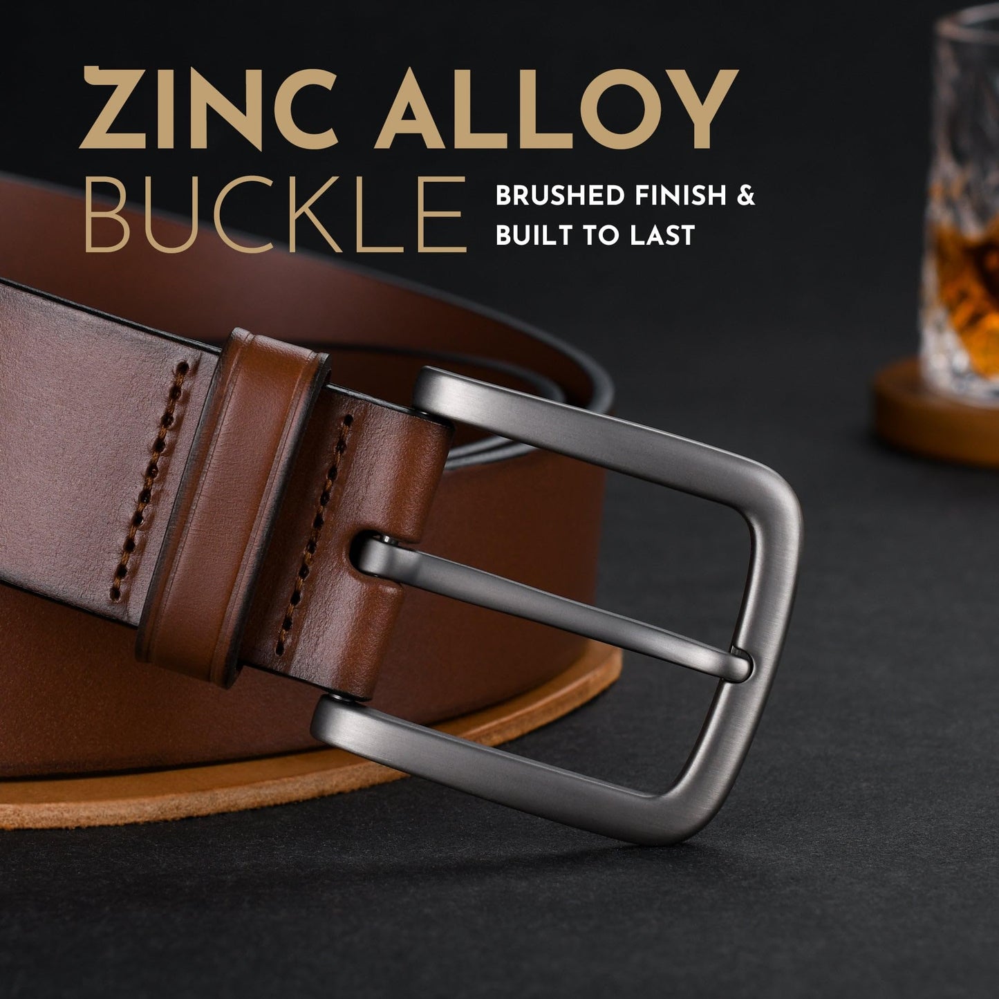 Buffway Men's Leather Belt,1.5" Handcrafted Top-Grain Leather – Durable,Comfortable,Suitable for Everyday Formal & Casual Wear - Size 36" Brown