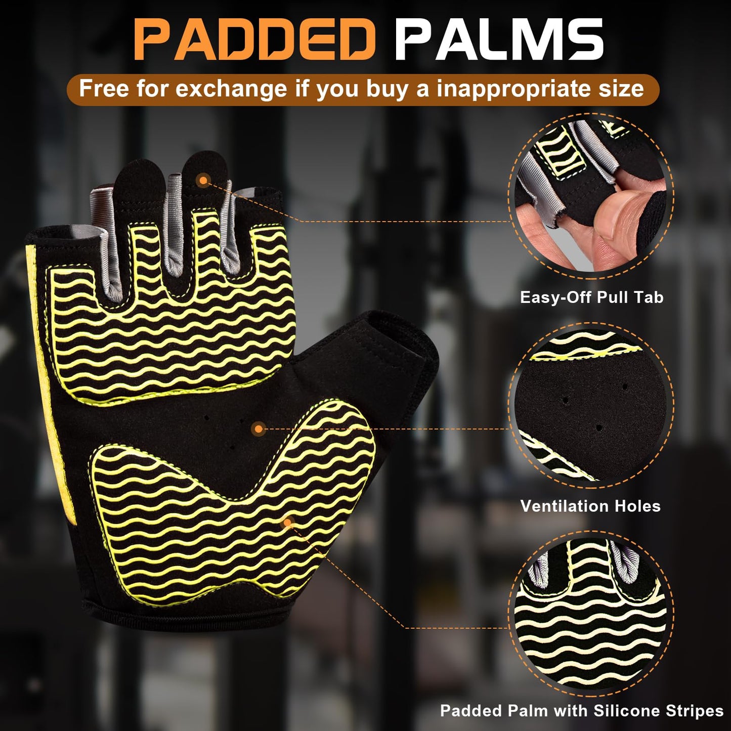 Sunnex Gym Gloves - Fingerless, Breathable Workout Gloves for Weightlifting, Cycling & More
