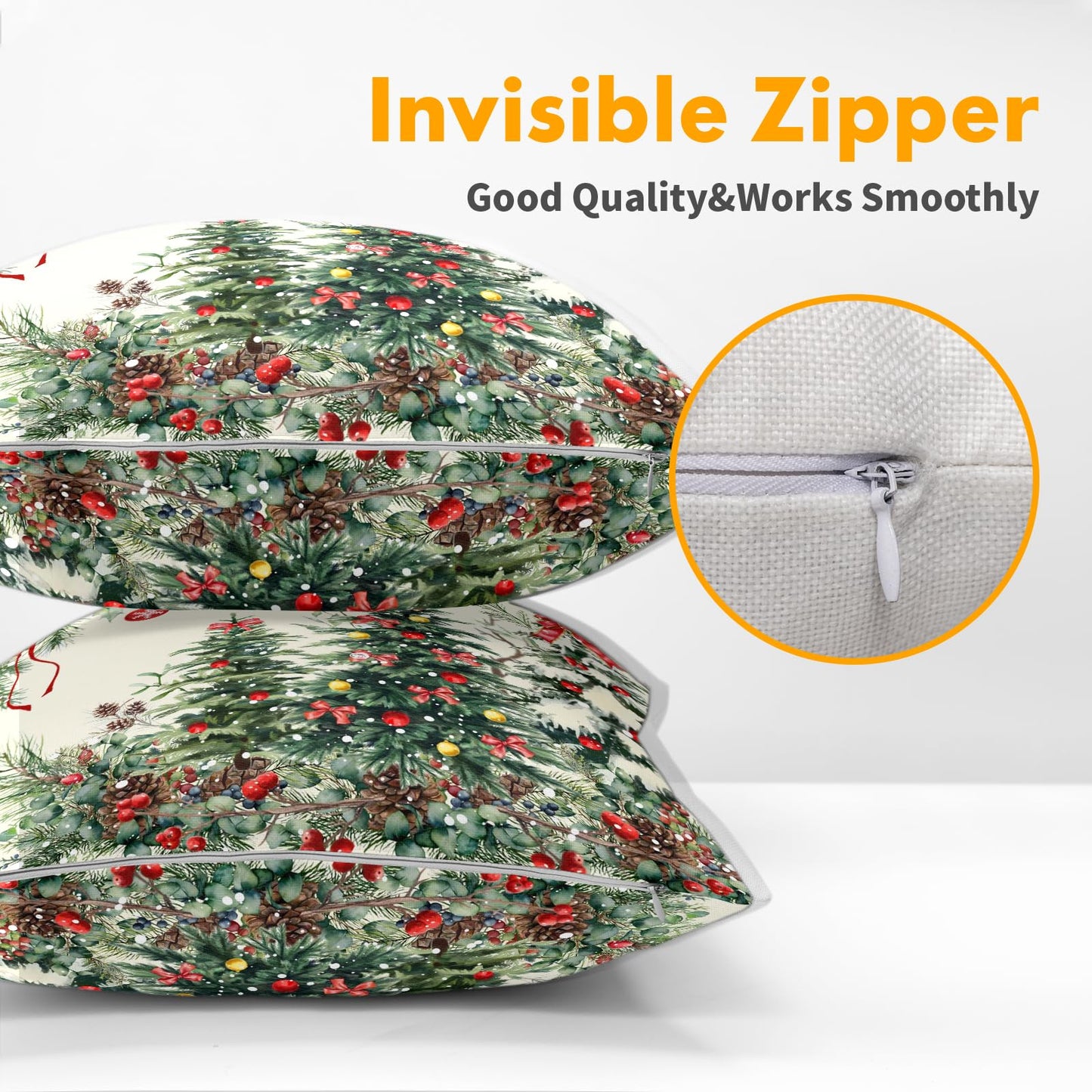 Christmas Pillow Covers 24x24 Inch Set of 2 Rustic Christmas Tree Decorative Outdoor Throw Pillows Winter Green Square Cotton Linen Cushion Case for Sofa Bed Couch Indoor Home Christmas Decor
