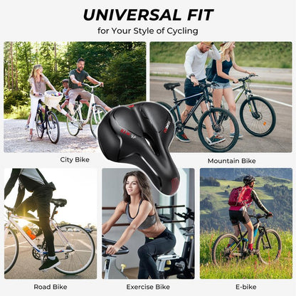 YOUNGDO Bike Seat - Comfortable Gel Foam Padded Leather, Wide Bike Saddle Cushion, Universal Fit, Shock Absorbing, for Women and Men