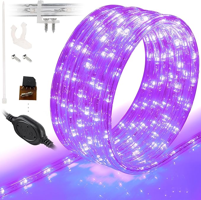 WYZworks 1656LEDs 150ft LED Outside Rope Lights, Outdoor ETL Certified Waterproof Permanent 360 Degree Light Emitting, Flexible Tube, Connectable, Christmas Palm Tree Exterior Landscape, Purple