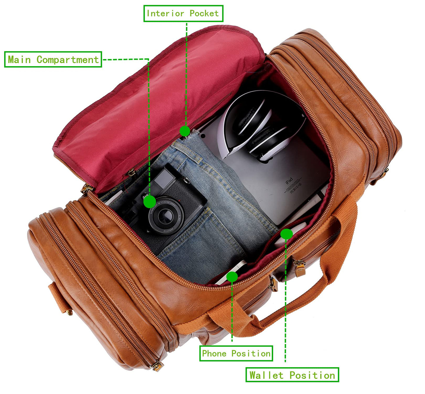 Vegan Leather Travel Duffel Weekender Bag Carry on Overnight Bag Sports Duffel bag For men and Women HB-21 (Brown)