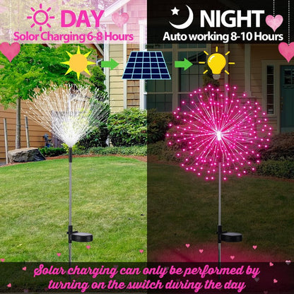 Tujoe 6 Pack Pink Solar Firework Lights 180 LED 8 Lighting Modes Waterproof Outdoor Decorative Solar Lights for Wedding Valentine Birthday Garden Patio Yard Pathway Walkway Lawn Decor