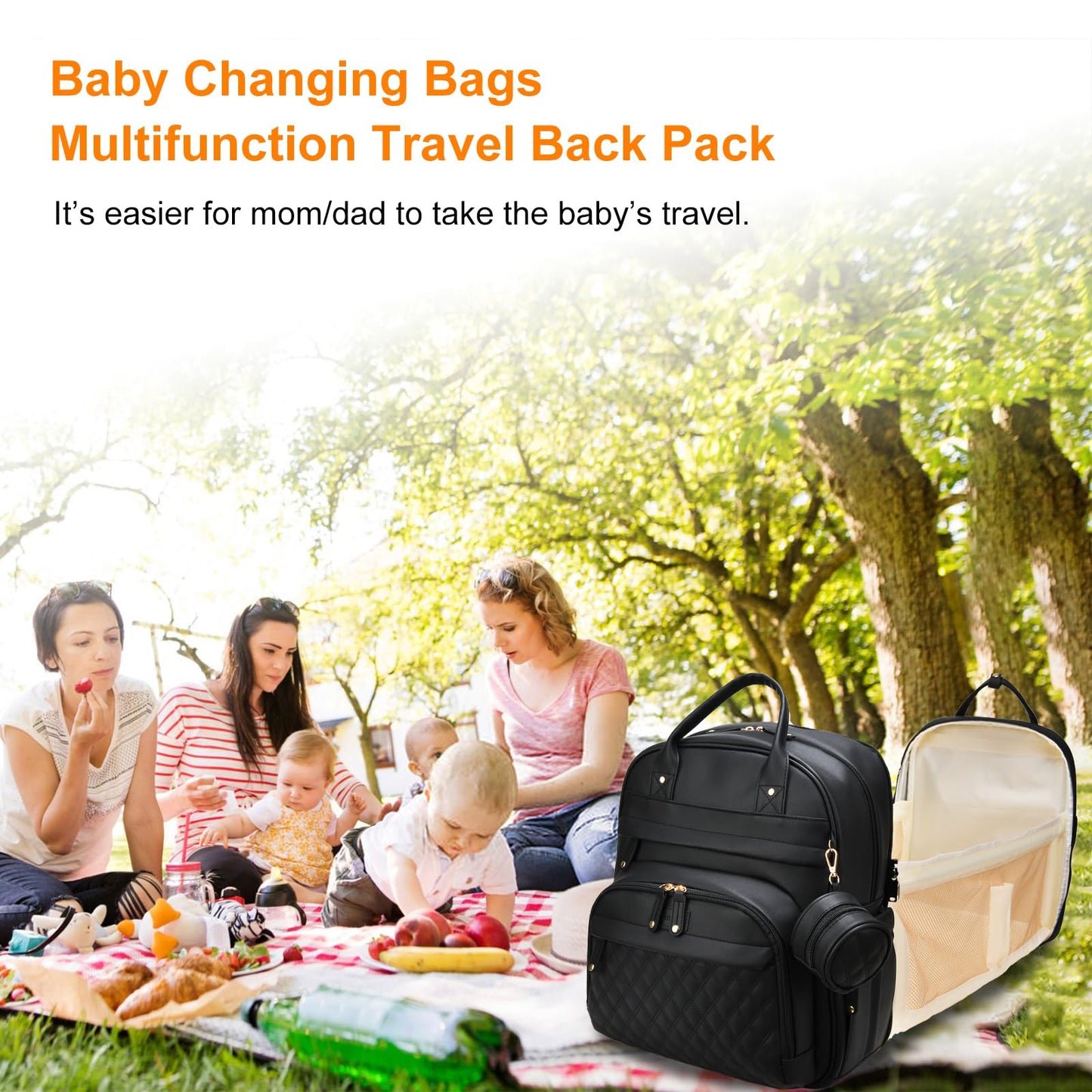 Astro alan Baby Diaper Bag Backpack with Changing Station, Waterproof Large Capacity Diaper Bag for Moms and Dads, Plant-Based Leather with USB Charging Port, Baby Gift for New Parents, Black