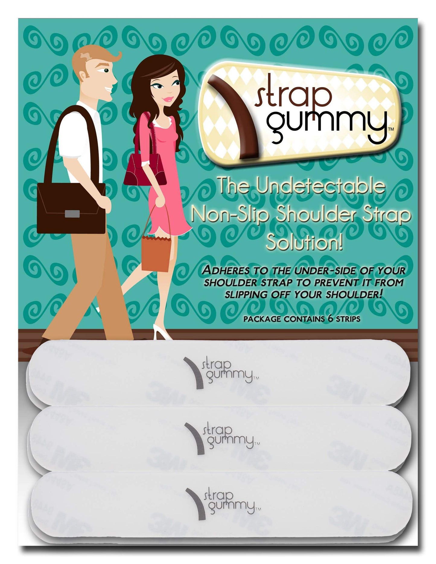 Strap Gummy - Stop Strap Slips - the ORIGINAL Shoulder Strap Grip Non Slip Strips - Set of 6 pieces, Semi-Clear
