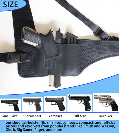 HOGIKUO Universal Shoulder Holster，Chest Holster,Concealed Shoulder Holster for Men,Fits 1911,M&P Shield 9mm, Glock 19,Sig P365,S&W Bodyguard and More（Left Hand）