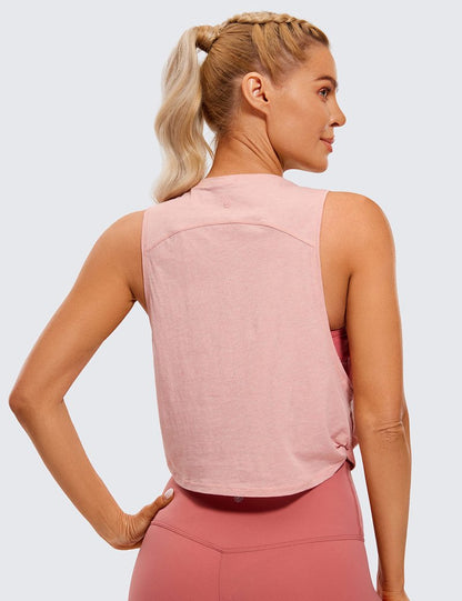 CRZ YOGA Pima Cotton Large Armhole Tank Tops for Women - Workout Sport Athletic Yoga Running Gym Loose Crop Sleeveless Shirts Cinnamon Ash Large
