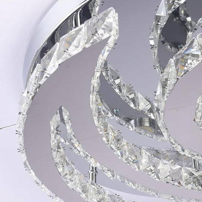 CXGLEAMING 15.7" Modern LED Ceiling Light Flush Mount Crystal Chandelier Light Fixture Round Moon Shape Modern Chandeliers for Living Room Bedroom Bathroom Hallway(3 Color Changable)