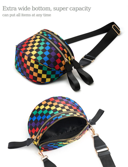 Spacious Checkered Nylon Crossbody Bag Bum Bag Checkered Handbags Wallets for Women
