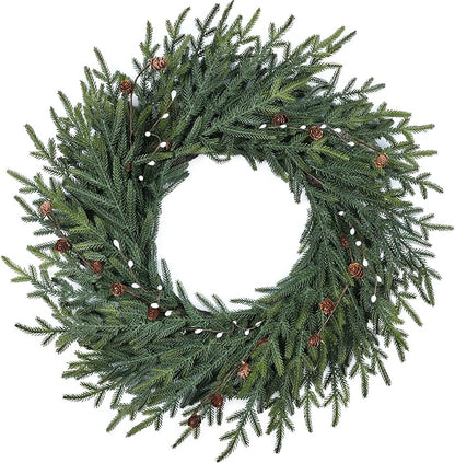 Artgar 26 Inch Pine Wreath - Christmas Wreaths for Front Door - Real Touch Pine Wreath with Pinecones Berries - Large Artificial Green Wreaths for Home Wall Window Porch Farmhouse Outdoor Xmas Decor