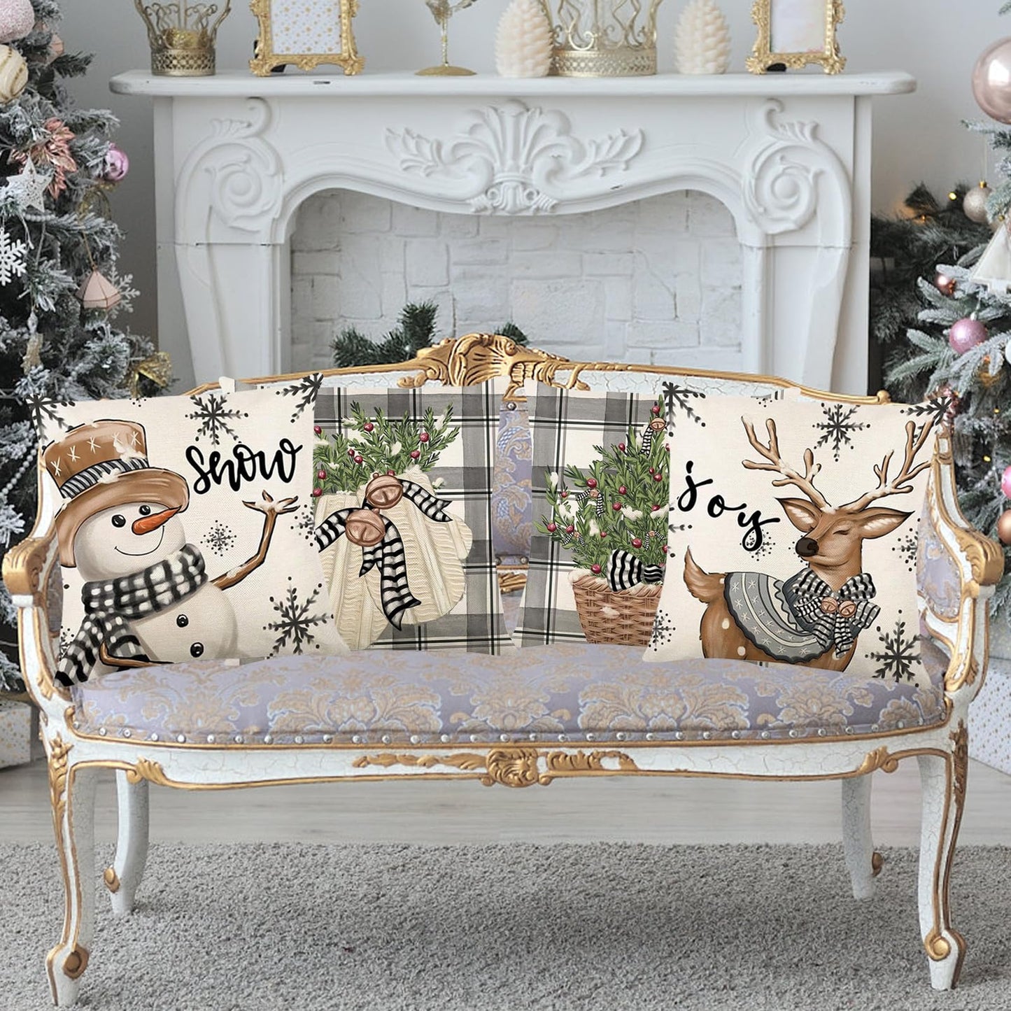 ONFAON Christmas Decorations - Christmas Pillow Covers 18x18 Set of 4, Holiday Christmas Decor Home Sofa Couch Cushion Indoor Decorations