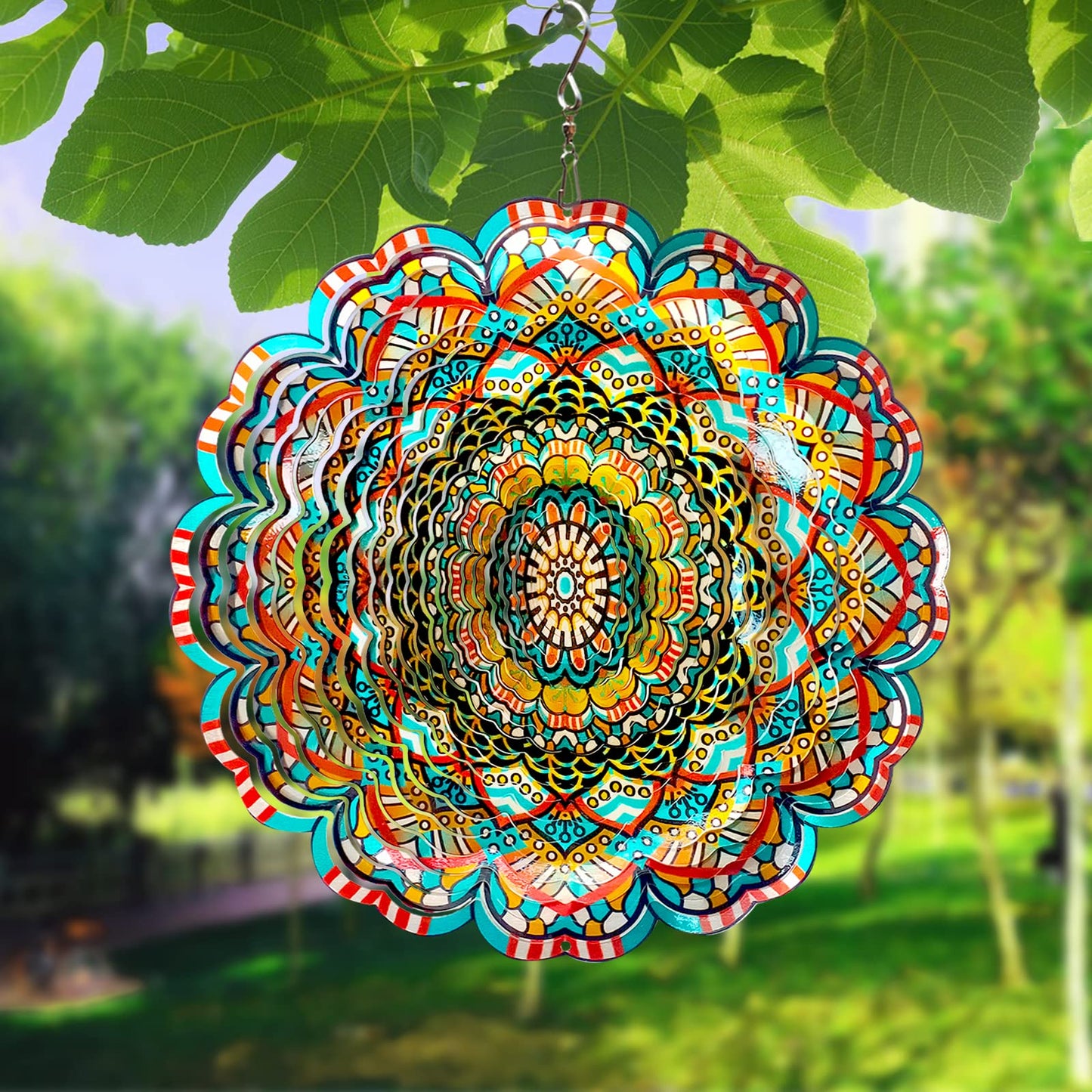 Eiryhope Mandala Wind Spinner - Lucky Star Design | 12-Inch Laser Cut Stainless Steel, Kinetic Hanging Wind Sculpture for Garden, Porch, Patio, Home | Outdoor 3D Metal Windcatcher & Yard Art
