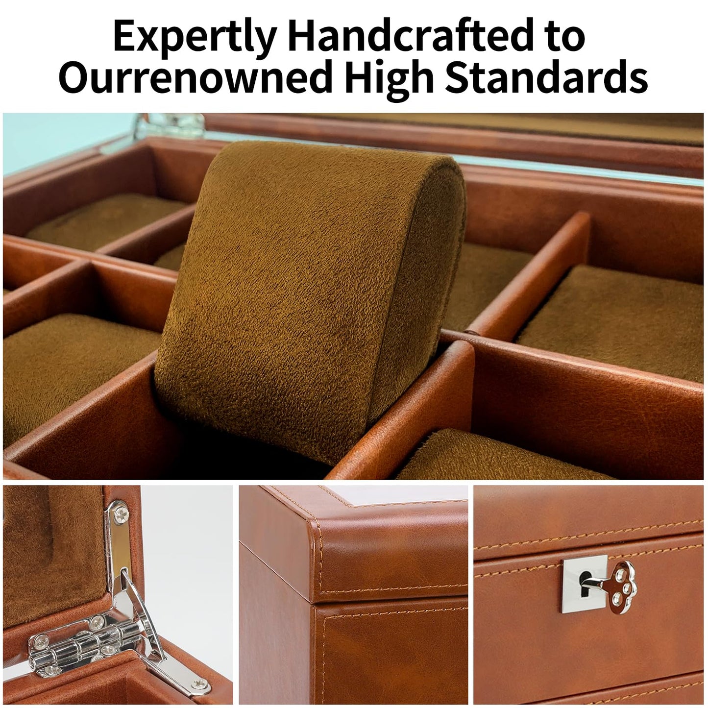 HELMDY Leather Watch Box with Drawer-10 Slots Locking Jewelry Watches Holder for Men-Luxury Watch Case Display Organizer-2 Tier Organizer Watch Showcase-Storage Case