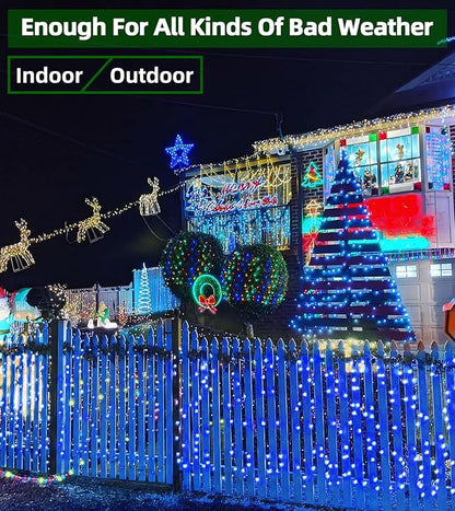 750 LED Outdoor Christmas Lights Decorations, 246ft Green Wire LED Christmas String Lights with Timer Memory, Twinkle Lighs for Indoor Outdoor Xmas Party Christmas Tree Wedding Garden Patio Blue