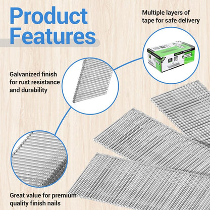 meite 16 Gauge 20 Degree Angled Finish Nails 1-1/2 Inch Galvanized Rust-Proof Finishing Nails for Electric or Pneumatic Finish Nailer - Cabinet Crown Baseboard Trim & Molding (2,000 PCS)