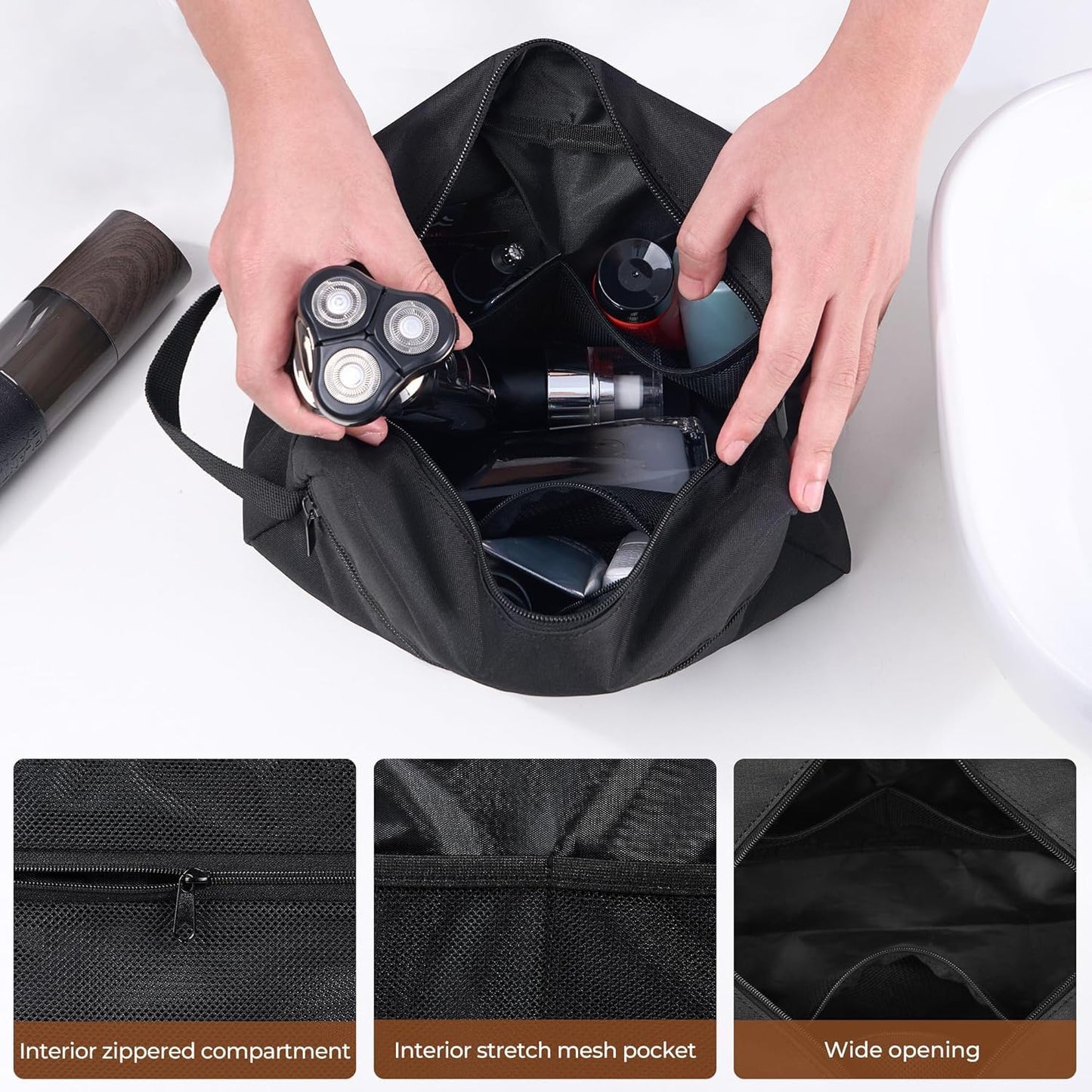 HFLYJPYW Toiletry Bag for Men, Travel Toiletry Organizer Kit Water-resistant Shaving Bag for Toiletries Accessories, Door Room Essentials, Black-medium (khaki)
