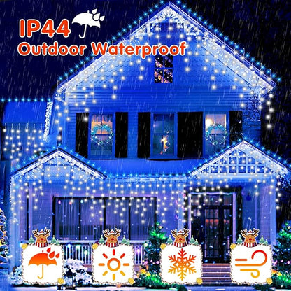 33FT Christmas Lights Outdoor, 400 LED Outdoor String Lights Waterproof Plug in with 8 Modes & Timer, Christmas String Lights for Tree Party, Garden, Holiday Decorations（Cool White）
