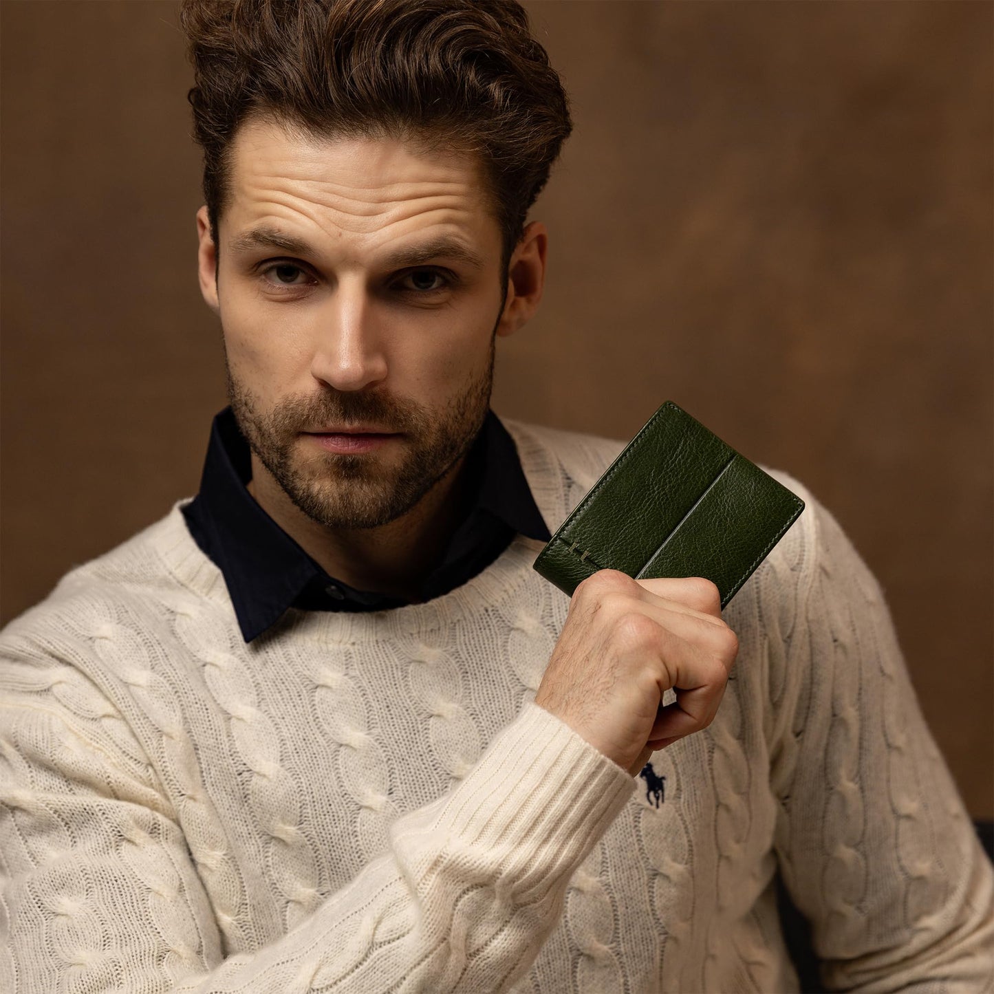 Time Resistance Leather Wallet – Italian Handmade Minimalist Design Wallet - Billfold Credit Card and Cash Holder (Green)