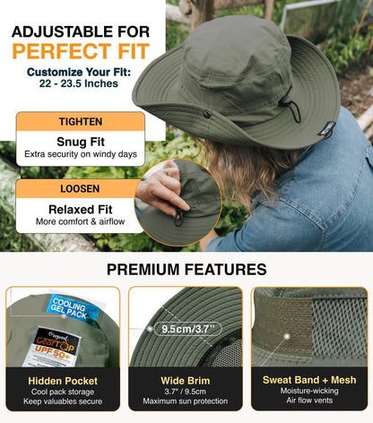 GearTOP Safari Hat for Men Sun Hats for Women UV Protection UPF 50+ Fishing, Gardening, Hiking Hat (22-23 1/2") Army Green