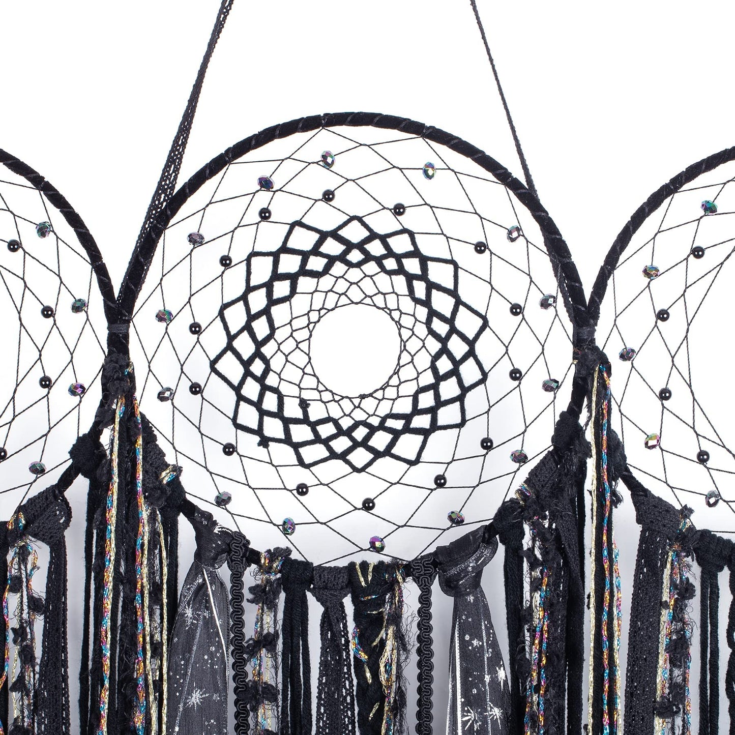 ANROYE Black Triple Moon Goddess Macrame Wall Hanging, Wicca Crescent Dream Catcher for Witch Home, Dreamcatcher for Bedroom Decoration, Pagan Woven Tapestry for Wiccan Adults Decor