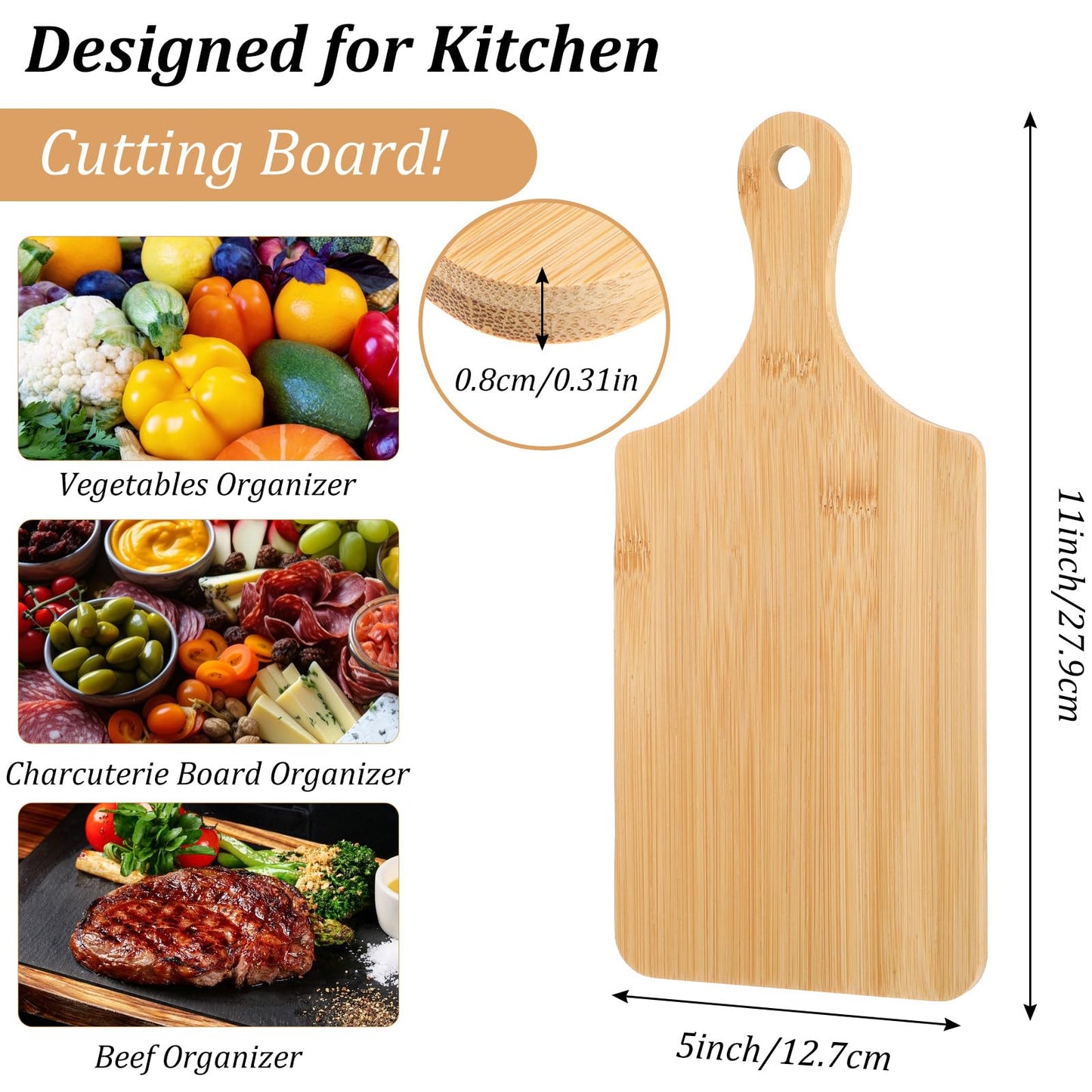 12 Pcs Bulk Bamboo Wood Cutting Board with Handle, 11" x 5" Bamboo Serving Trays for Laser Engraving, Customized Wedding Housewarming Christmas Gift Charcuterie Cheese Board