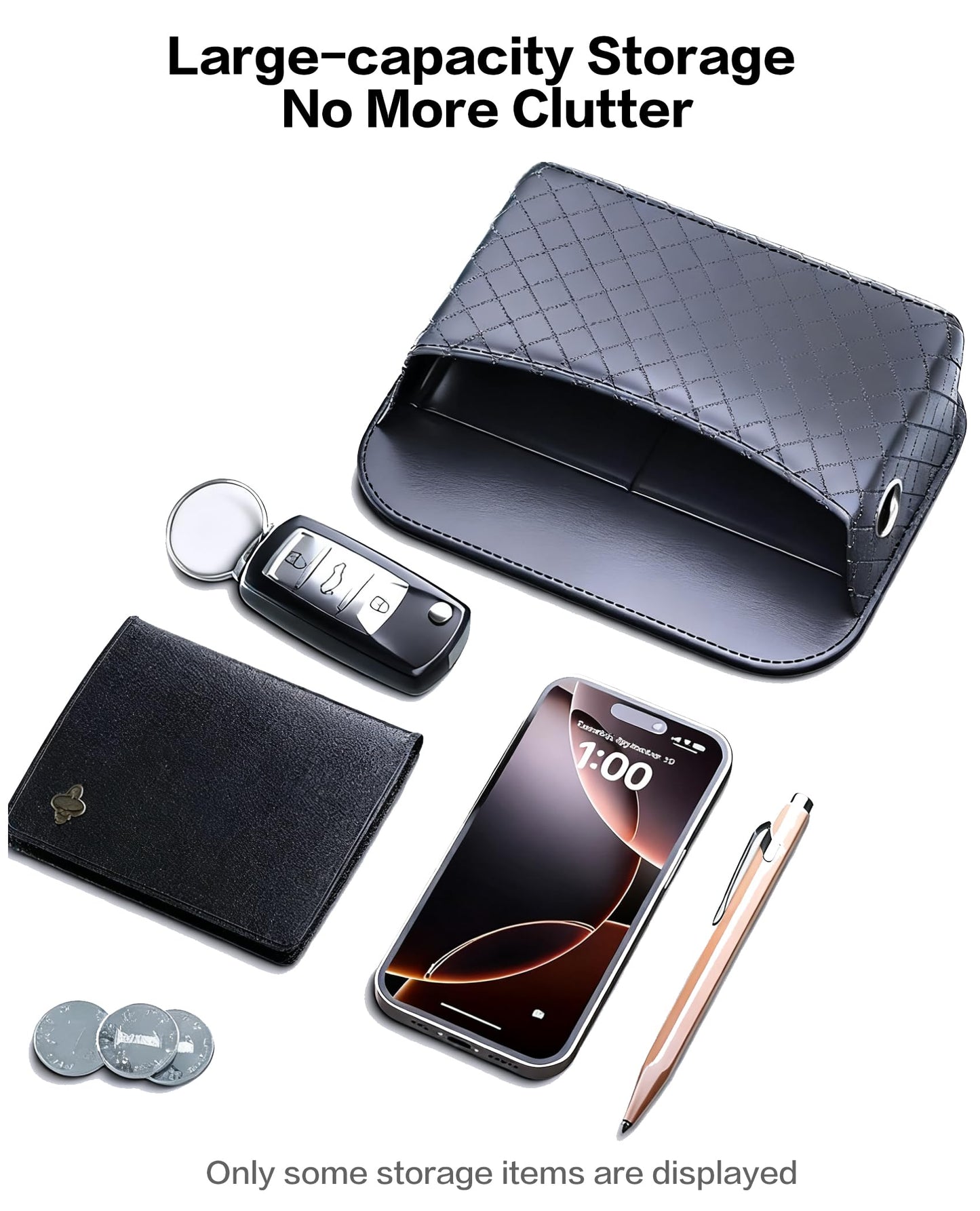 SportySizz Self-Adhesive Car Seat Side Pocket Organizer with Cable Port - Black PU Leather Storage Pouch for Phone & Keys, Fits Gaps, Console & Door (2 PCS)
