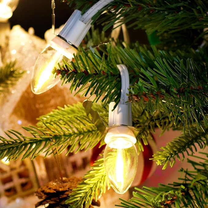 Accessory Cord with 9 LED Light Bulbs, 14.8ft Christmas Village Lights C7 Light Cord with Switch & 2 Fuse for Salt Lamp, Halloween Pumpkin, Xmas Village House Blow Mold