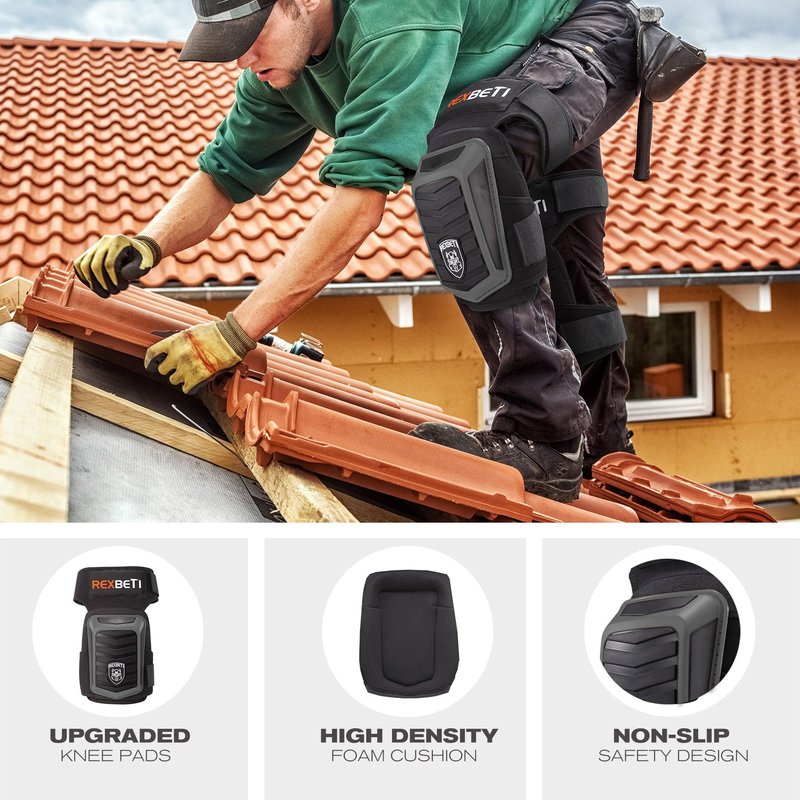 REXBETI New Upgraded Knee Pads for Work, Construction Knee Pads for Men, Heavy Duty Comfortable Anti-Slip Foam Gel Knee Pads for Gardening Flooring and Cleaning, Extra 4 Extension Straps, Gray