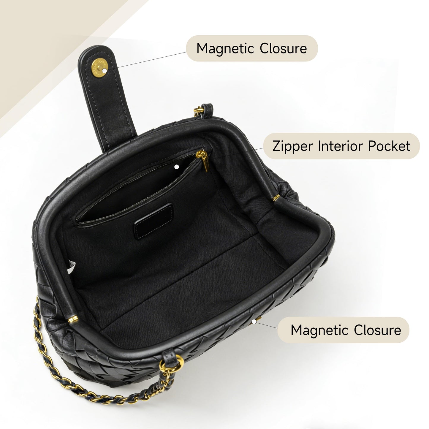 Joryin Formal Evening Bag Woven Shoulder Bag. Black Clutch Purses for Women Wedding. Dumpling Bag Crossbody Handbag Dress Purse Vegan Leather.