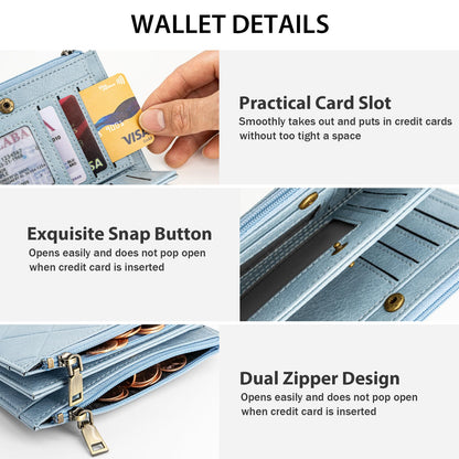 XINNSTAR Small Wallet for Women RFID Blocking Leather Trifold Compact Ladies Wristlet Card Wallets with Dual Zipper Coin Pocket ID Window