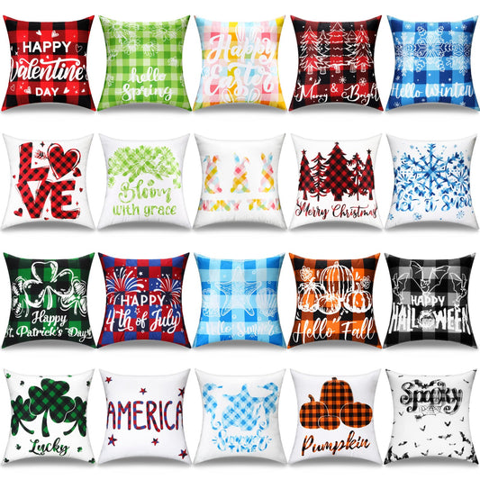 Mindsoft 20 Pcs Holiday Pillow Covers 18 x 18 Easter Pillow Cover Spring Summer 250th Anniversary Pillowcase Decorative Seasonal Cushion Case for Farmhouse Home Sofa(Color Stripes)