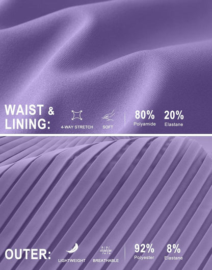 SANTINY 14" Tennis Skirt Skorts for Woman Pleated High Waited Skirts with Built-in Shorts Athletic Golf Skort (Lavander_M)