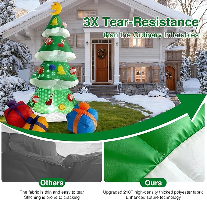 COOLWUFAN 7.5 FT Inflatables Christmas Tree Decoration, Christmas Inflatables Blow Up Yard Decoration with 3 Gift Boxes & Built-in LEDs for Christmas Decorations, Indoor Outdoor Yard Garden Lawn Decor