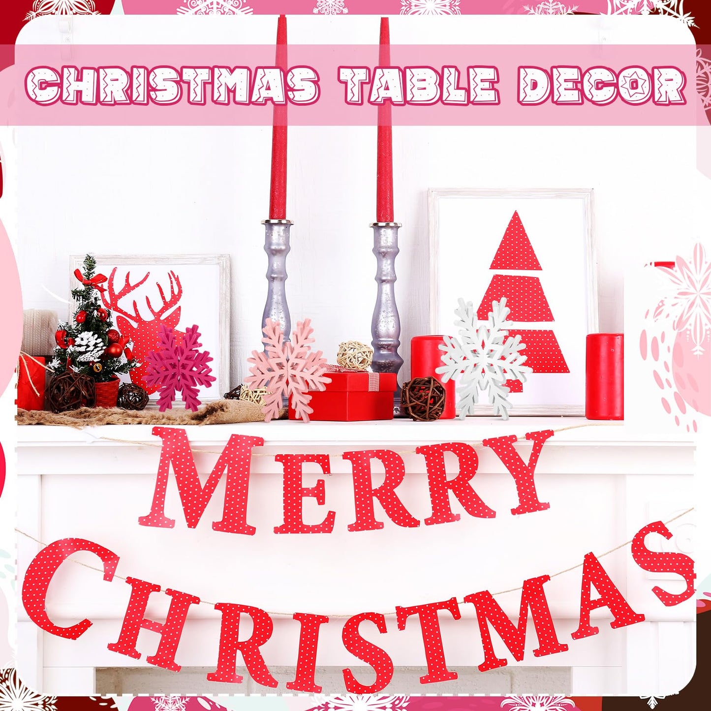 Bucherry 12 Pcs Wooden Snowflake Table Decor 3D Snowflake Tabletop Signs and Centerpiece for Frozen Party Christmas Xmas Winter Wonderland Decorations Home Office Mantel(White, Pink, Rose Red)
