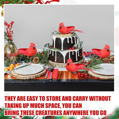 24 Pieces Red Cardinal Ornaments 3.9 Inch Cardinal Clip Artificial Birds Bulk Decorative Realistic Birds for Christmas Tree Decoration Arts Wreaths Craft Seasonal Displays