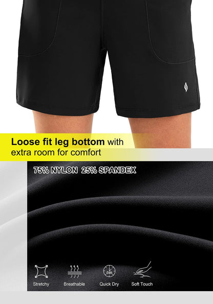 SANTINY Women's 6'' Athletic Long Shorts with 4 Pockets High Waisted Bermuda Shorts for Women Walking Running Casual (Black_L)