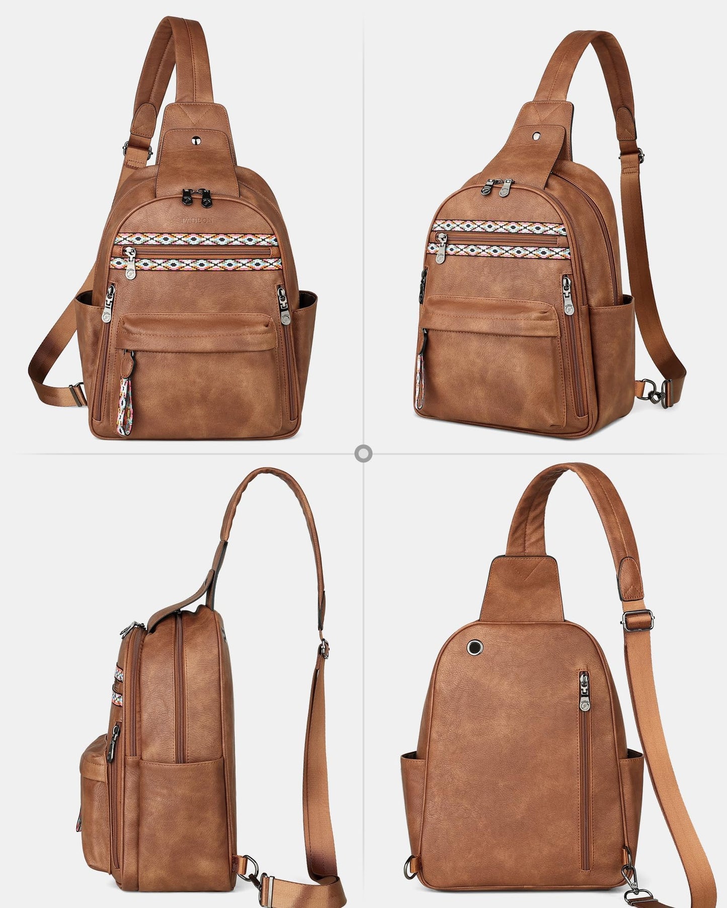 FADEON Large Sling Bag for Women, Leather Crossbody Purse Designer Anti Theft Sling Backpack, RFID Fanny Packs for Travel