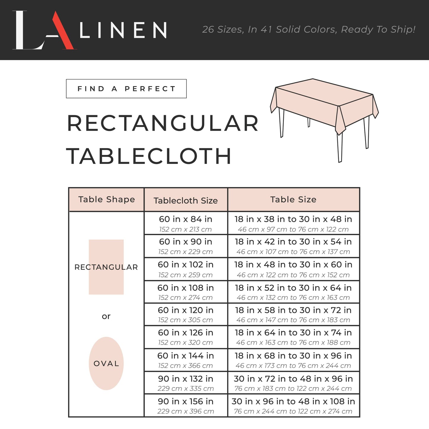 LA Linen Polyester Poplin Rectangular Tablecloth, 90 by 132-Inch, Pink Light