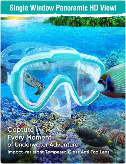 Seovediary Snorkel Set Adults Snorkeling Gear Anti-Fog Panoramic View Swim Mask Dry Top Snorkel Kit with Carry Bag for Snorkeling Scuba Diving Swimming Travel