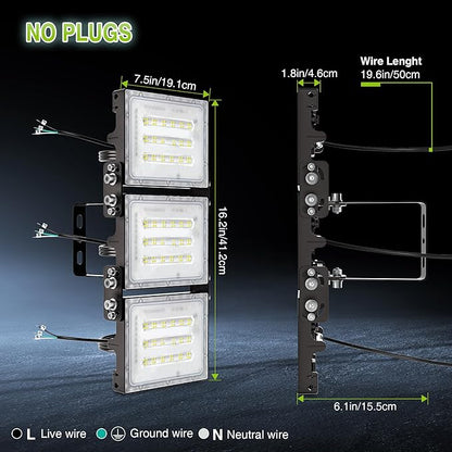 STASUN 2 Pack 150W LED Flood Lights, Mini Series Outdoor Floodlight, 15000LM 6000K Daylight White IP66 Waterproof 3 Adjustable Heads LED Exterior Flood Light for Yard, Driveway, Garage, Patio, Porch