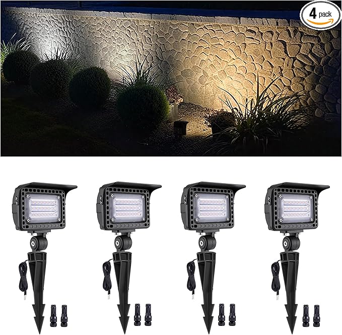 Gardenreet Low Voltage Flood Light - Landscape LED Wall Wash Light 12V, 5/10/15/20W & 3 Color Temperature Adjustable, Outdoor Aluminum Waterproof Black Lighting for Patio Tree Yard Wall 4 Pack