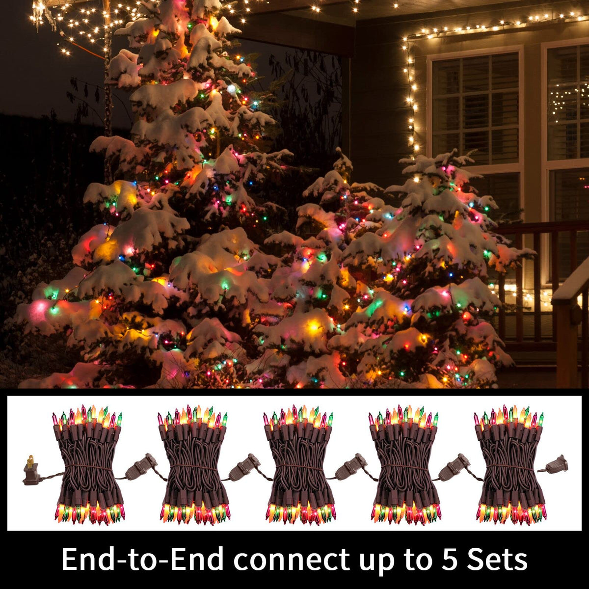 LAMPHOME Super-Bright Extendable Orange Purple and Green halloween Lights Decoration 100Lights 19.6ft UL Certified Mini Bulb String Lights Set for Outdoor Halloween Christmas Tree Garden Holiday Decor