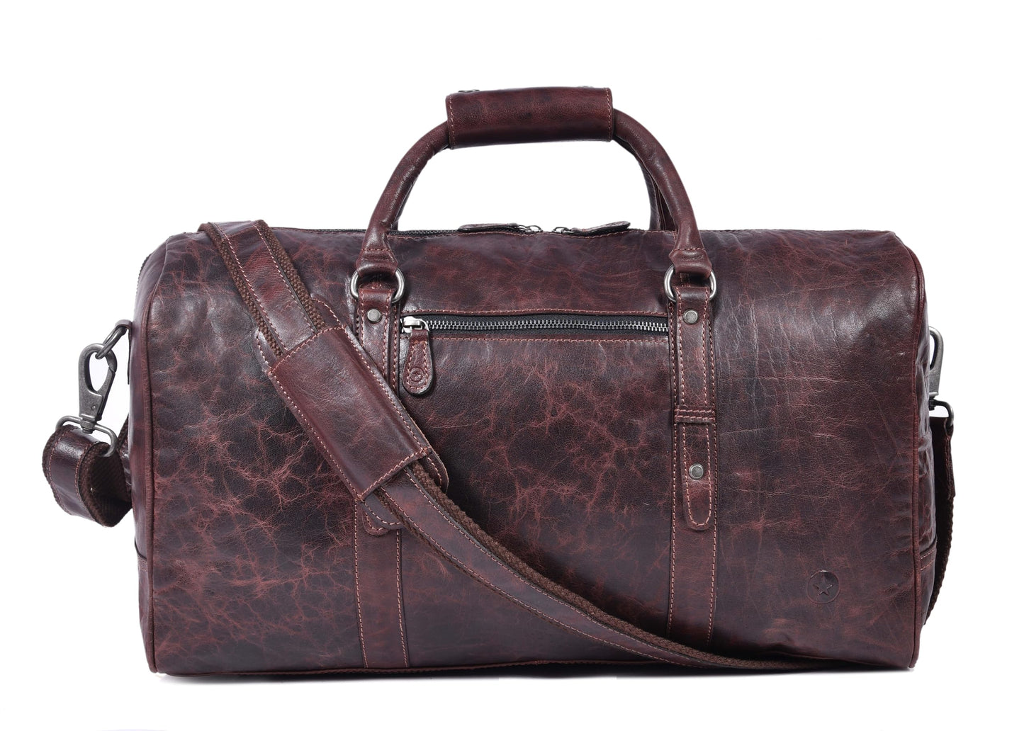 Leather Duffel Bag for Men & Women Travel, Weekend, Overnight, Gym Bag - Florida Brown