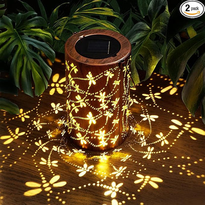 Boho Solar Lanterns Outdoor Birthday Gifts for Women Mom Grandma Metal Hanging Solar Powered Unique Garden Decorative LED Lights for Outside Yard Patio (Dragonfly)
